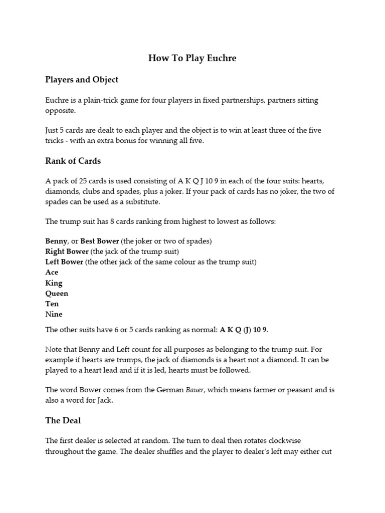 How To Play Euchre With Only 2 Players