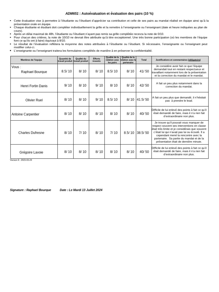Autoévaluation Bour0301 Raphaelbourque | PDF