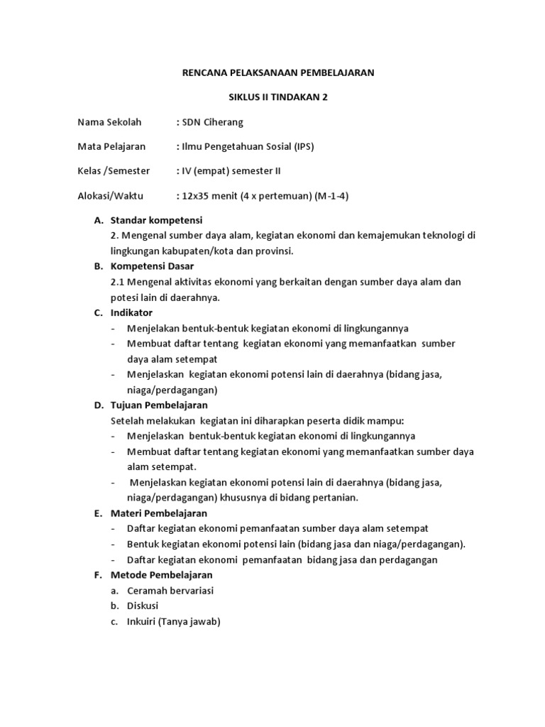 Rpp Kelas Iv Sd