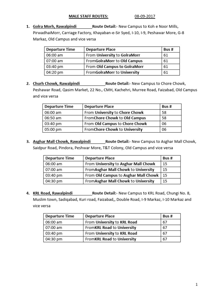 Male Staff Route 110917 | PDF