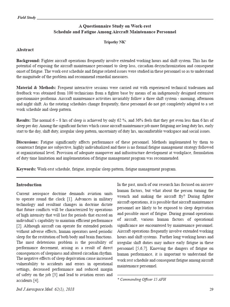 A Questionnaire Study On Work-Rest Schedule and Fatigue Among Aircraft ...