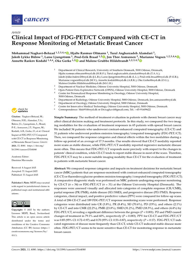 Clinical Impact of FDG-PET/CT Compared With CE-CT in Response ...