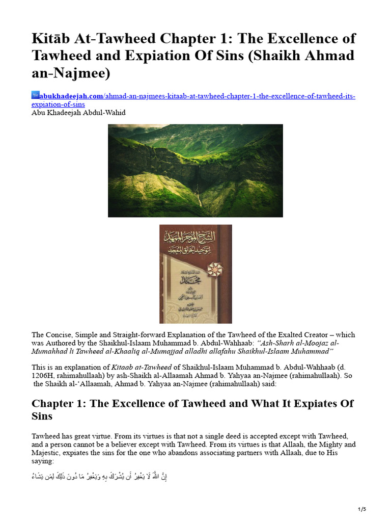 Kitāb At-Tawheed Chapter 1 The Excellence of Tawheed and Expiation of ...