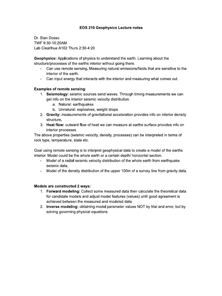 EOS 210 Lecture Notes Example | PDF