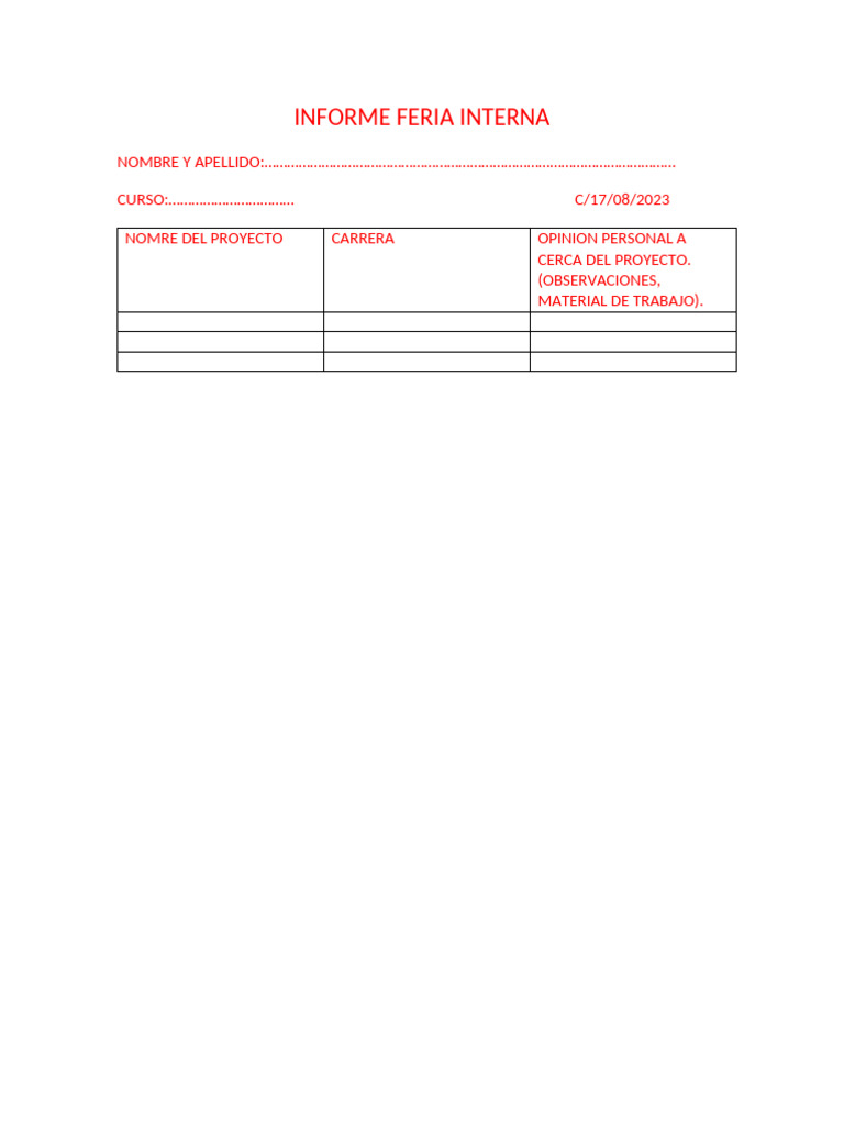 Informe Feria Interna | PDF