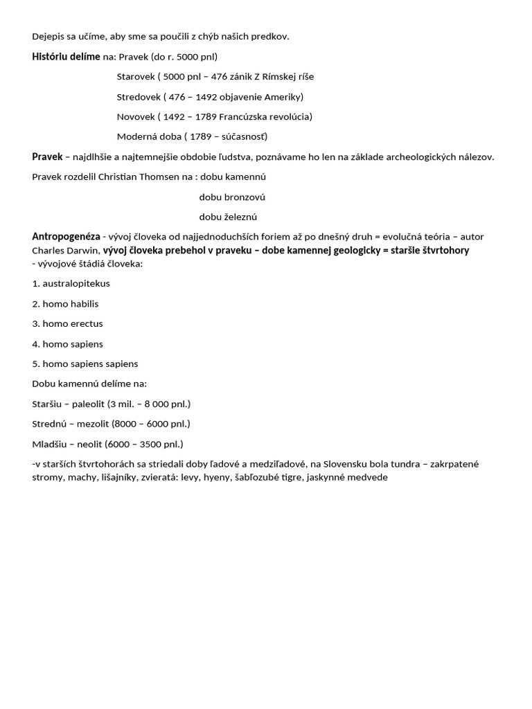 Poznámky Pravek. | PDF