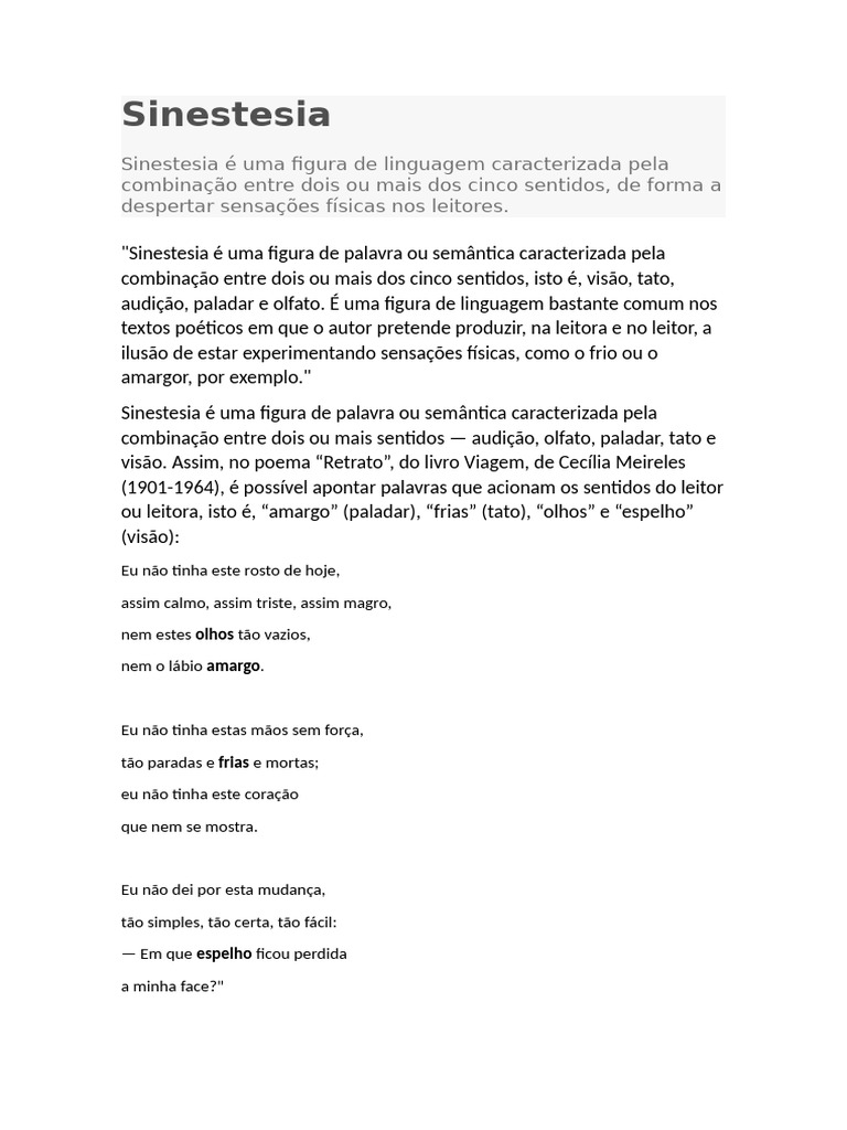 Sinestesia Como Figura de Linguagem | PDF