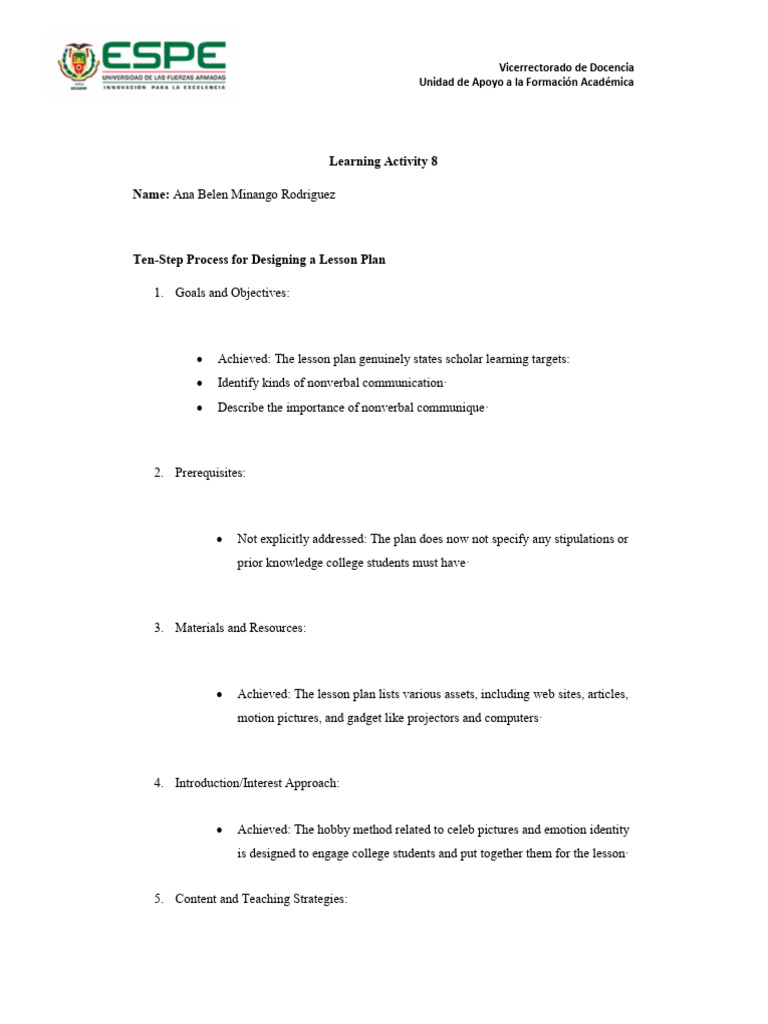 Nonverbal Communication Lesson Plan Analysis | PDF | Nonverbal ...