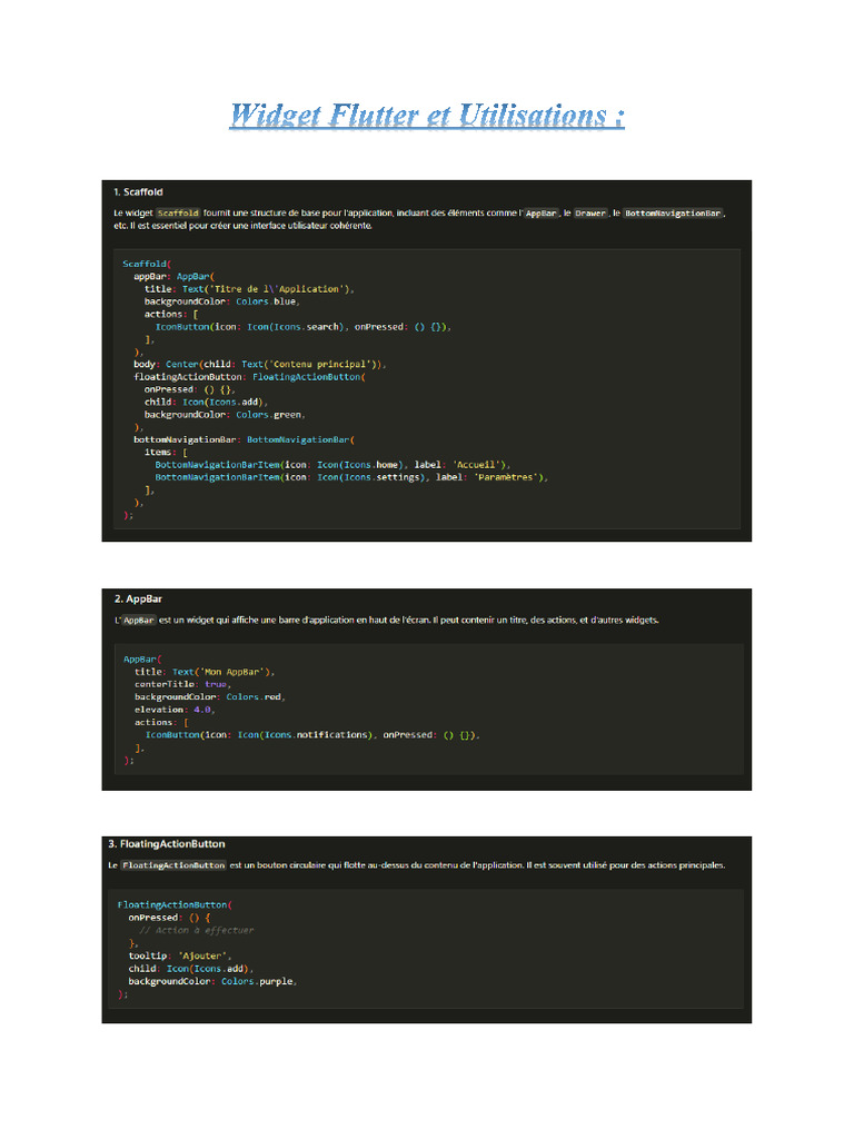 Widget Flutter Et Utilisations | PDF