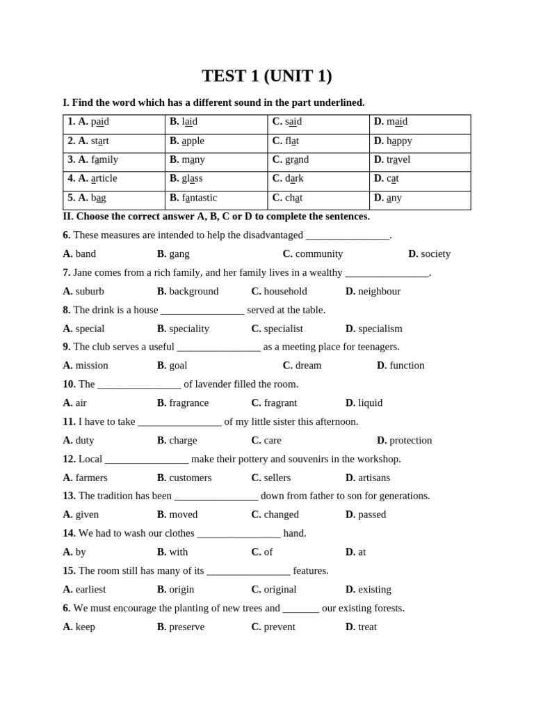 Test 1 Unit 1 Local Community Review | PDF