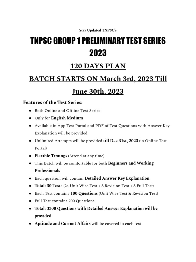 2nd Batch TNPSC Group 1 Preliminary Test Series | PDF