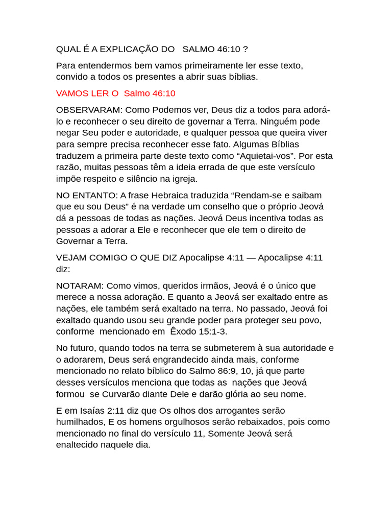 Explicação Salmo 46 | PDF