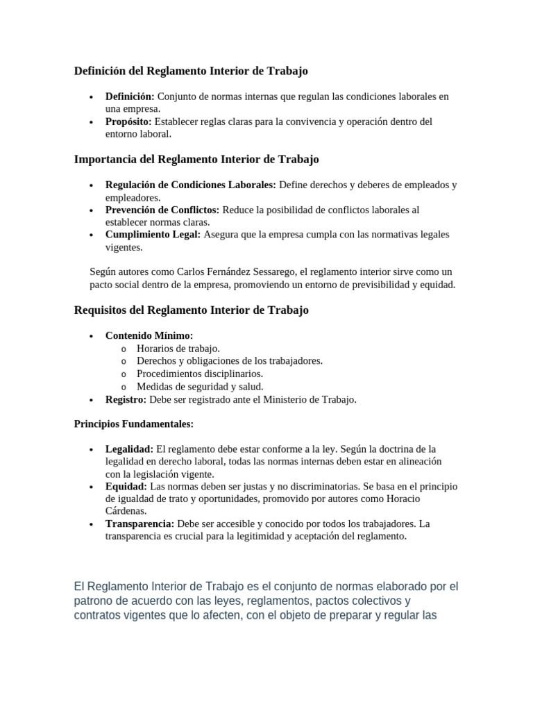 Definición Del Reglamento Interior de Trabajo | PDF