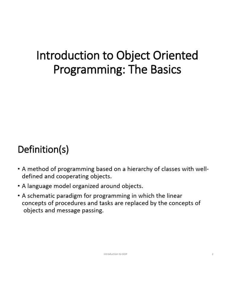 Introduction To Object-Oriented Programming - The Basics | PDF