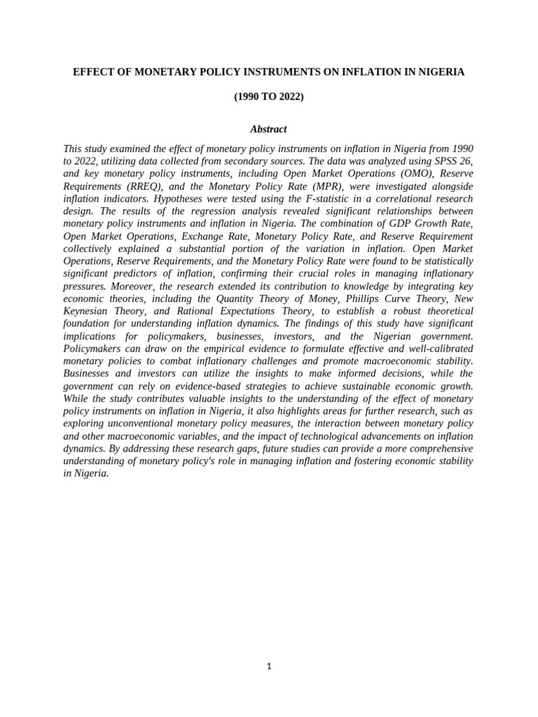 Effect of Monetary Policy Instruments On Inflation in Nigeria | PDF ...
