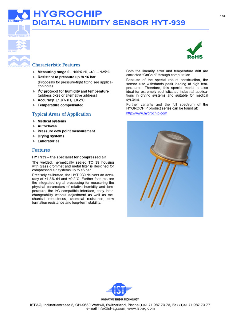 Hygrochip: Digital Humidity Sensor Hyt-939 | PDF