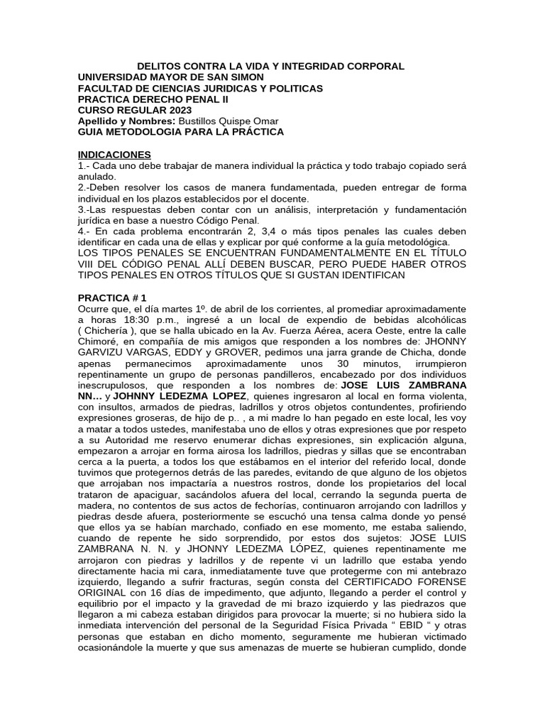 Delitos Contra La Vida y Integridad Corporal | PDF