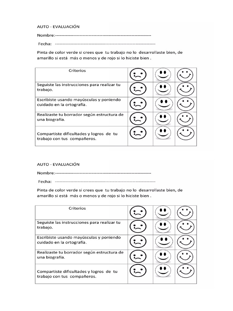Autoevaluación Escritura 3° | PDF