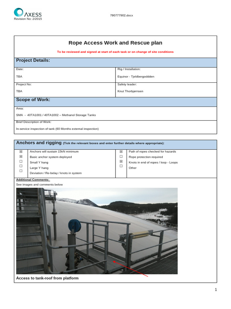 Rope Access Work and Rescue Plan | PDF | Rope | Anchor