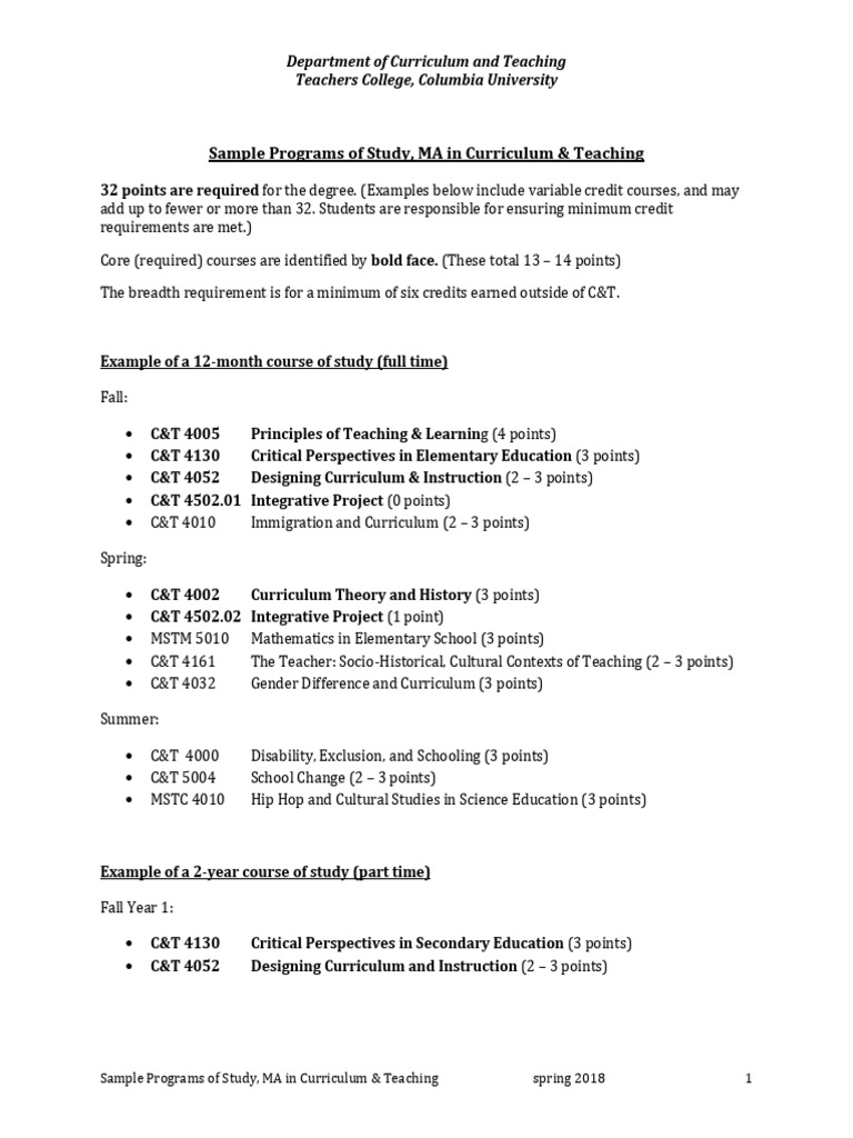 Sample Program of Study MA CURR | PDF