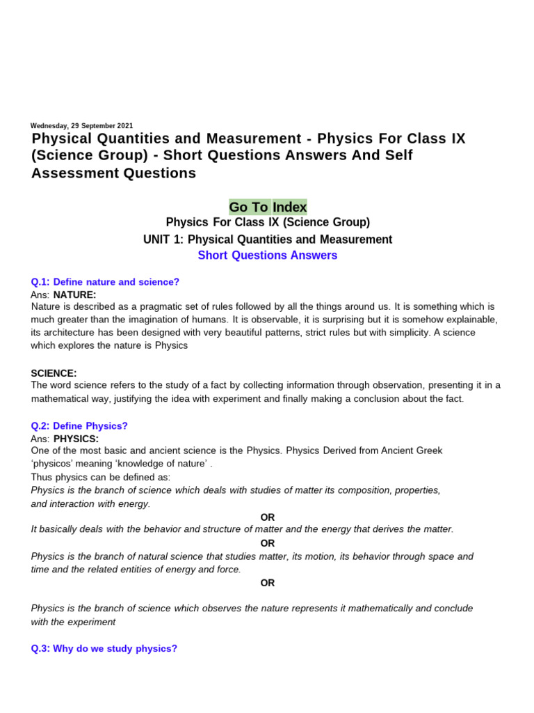 9th Physics CH 1 | PDF