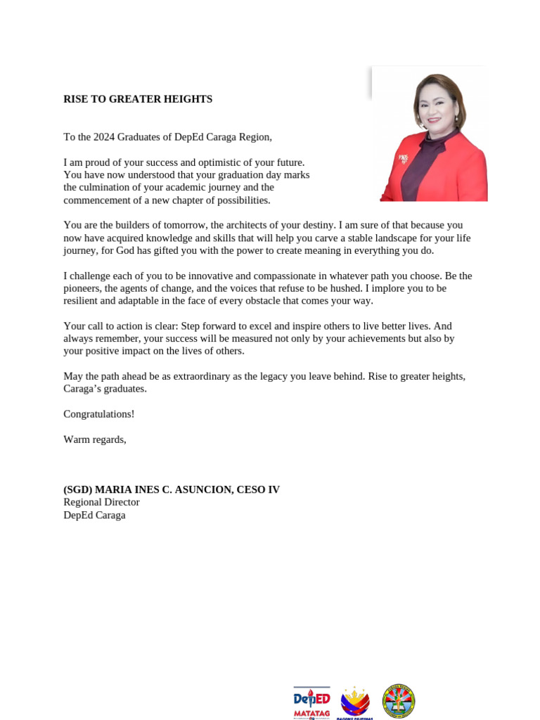 Graduation Message from DepEd Caraga Director | PDF