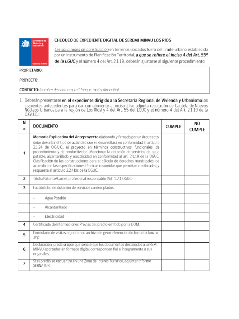 Check List Art. 55 MINVU - Inciso 4to - 2021 | PDF