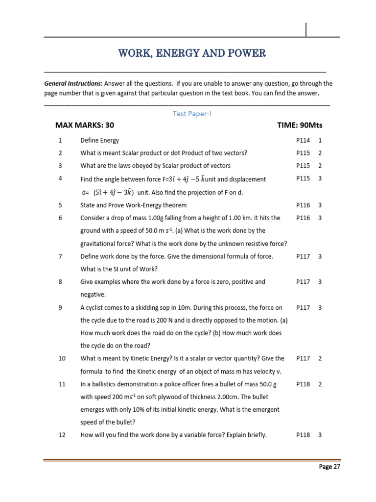 CBSE Class 11 Physics Work Energy and Power (1) - 1 | PDF