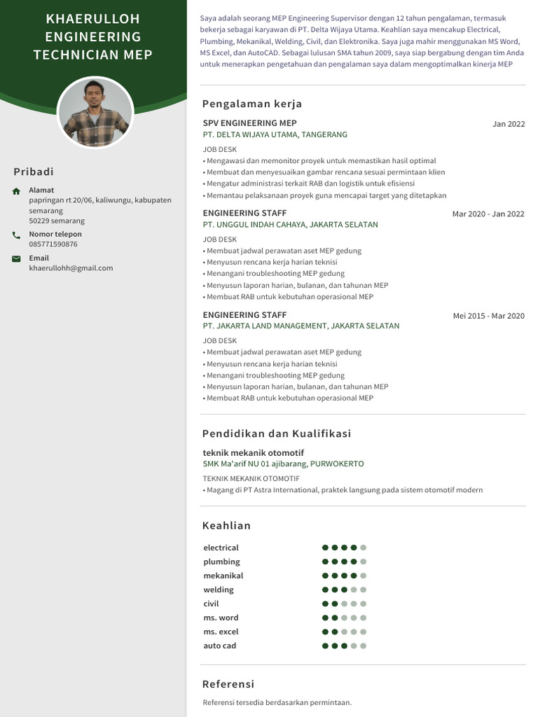 CV Khaerulloh Engineering Technician Mep #1 | PDF
