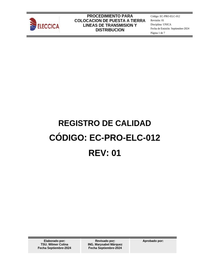 Procedimiento de Puesta a Tierra Eléctrica | PDF | Transmisión de ...