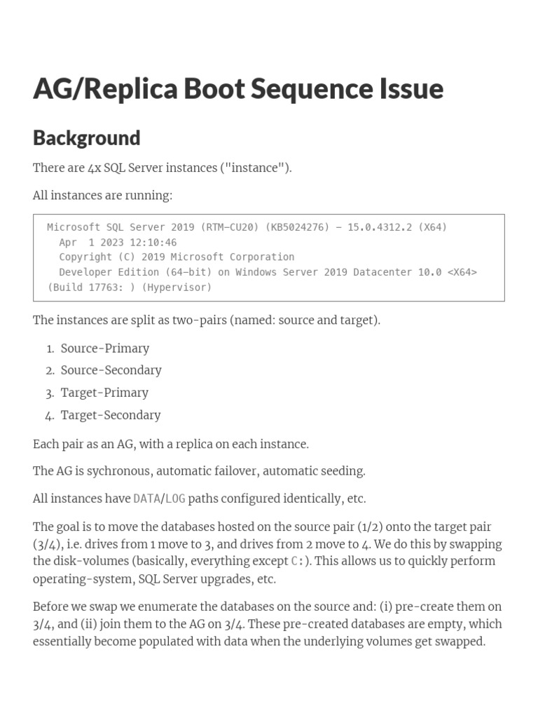 AGReplica Boot Sequence Issue | PDF | Microsoft Sql Server | Databases
