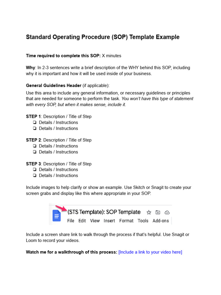 SOP Template Example   Sample PDF