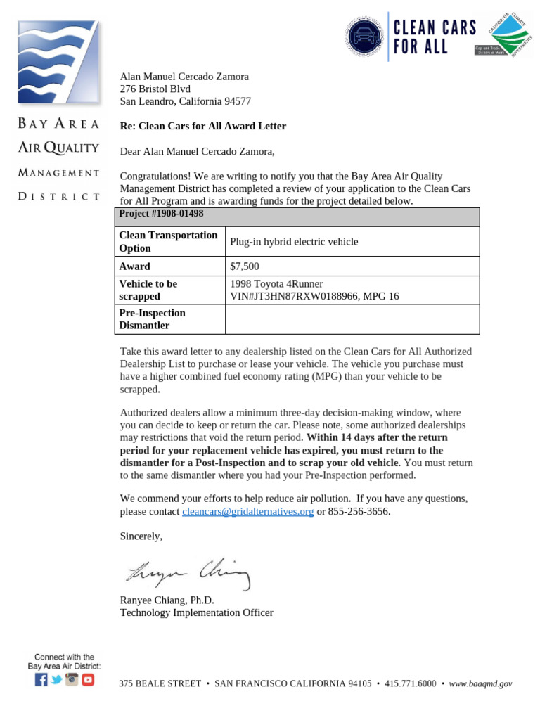 CC4A Award Letter | PDF