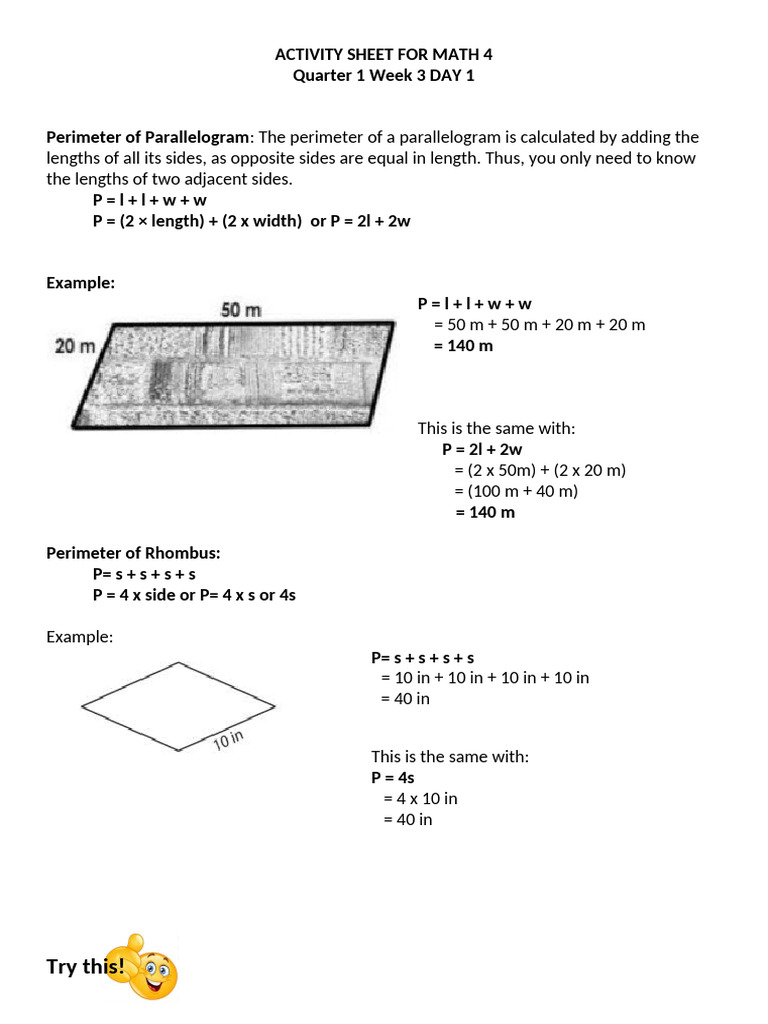 ACTIVITY SHEET FOR MATH 4 Week 3 Day 1 | PDF