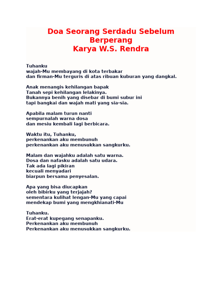 Doa Seorang Serdadu Sebelum Berperang | PDF
