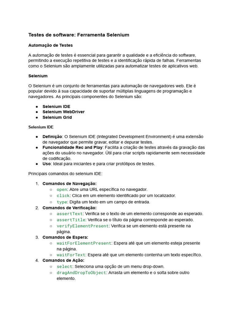Testes de Software - Ferramenta Selenium | PDF