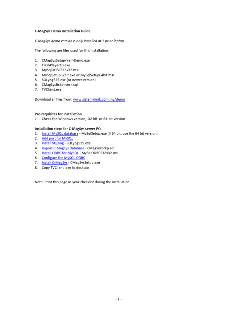 C-MagSys Demo Installation Guide | PDF | Installation (Computer ...