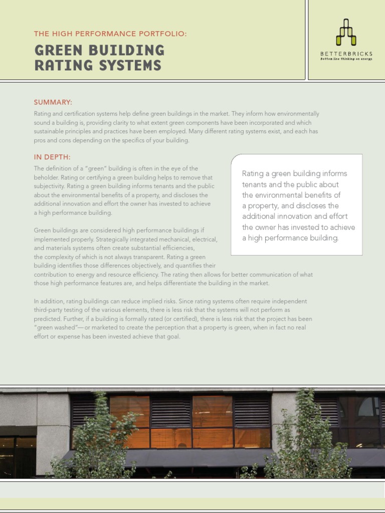 Green Building Rating Systems: The High Performance Portfolio | PDF ...