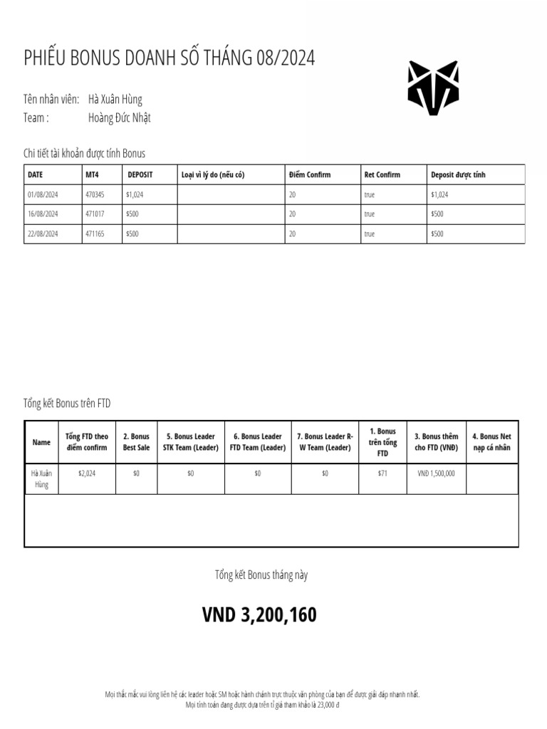 FOHN Calculation Tool B91 Mới Staff Bonus Airtable 1109 | PDF