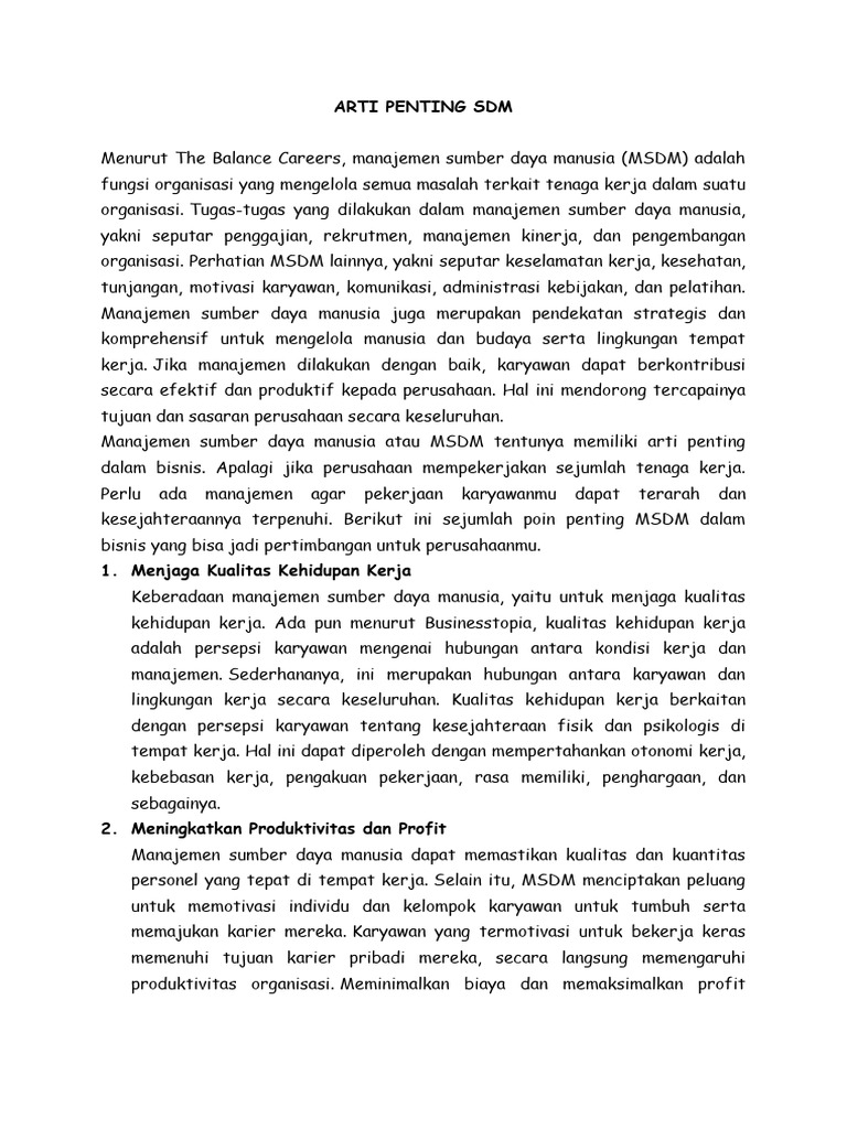 Arti Penting SDM | PDF