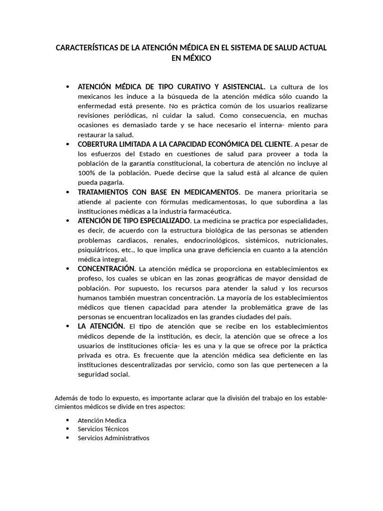 Atención Médica en el Sistema de Salud Mexicano | PDF | Cuidado de la ...