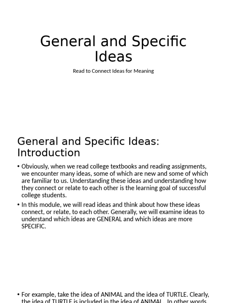 General and Specific Ideas Introduction | PDF