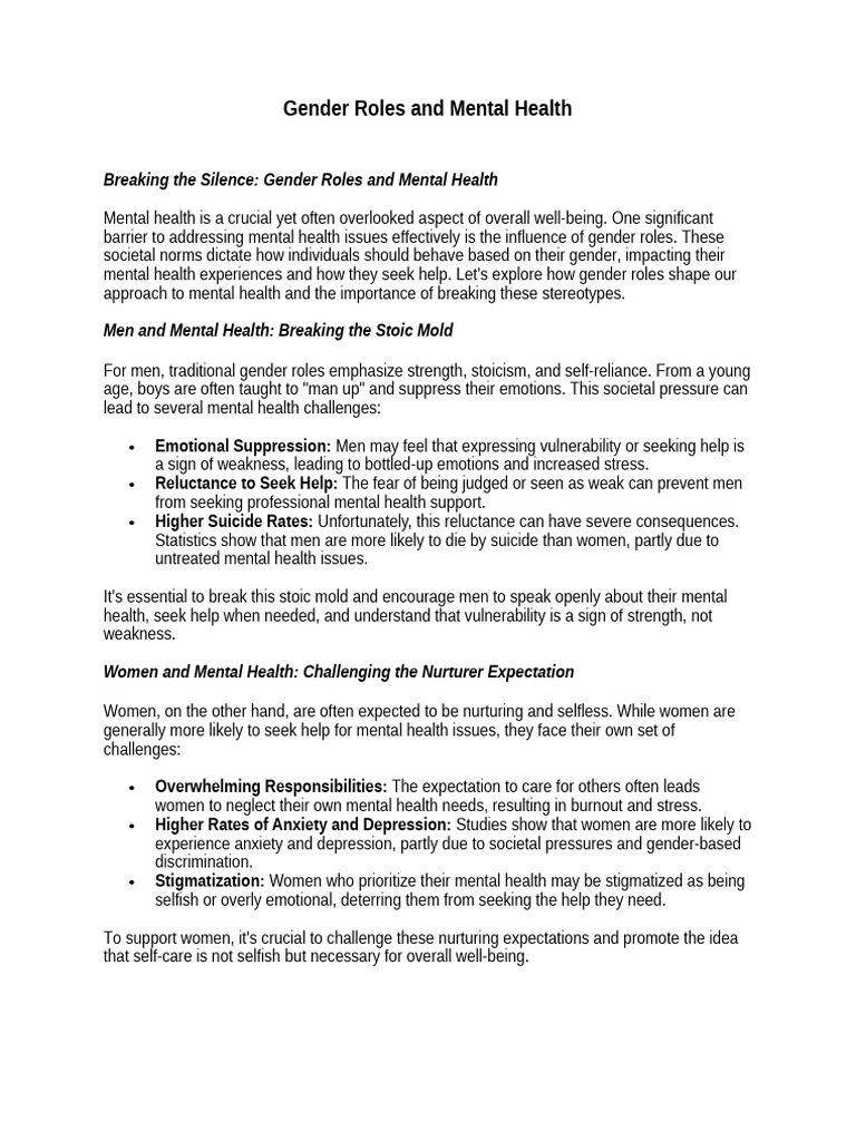 Gender Roles and Mental Health | PDF
