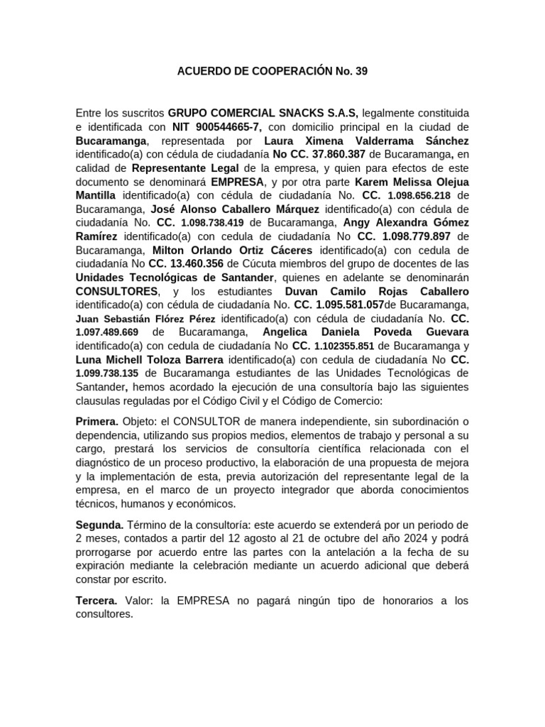 Formato Acuerdo Cooperación Modelo | PDF