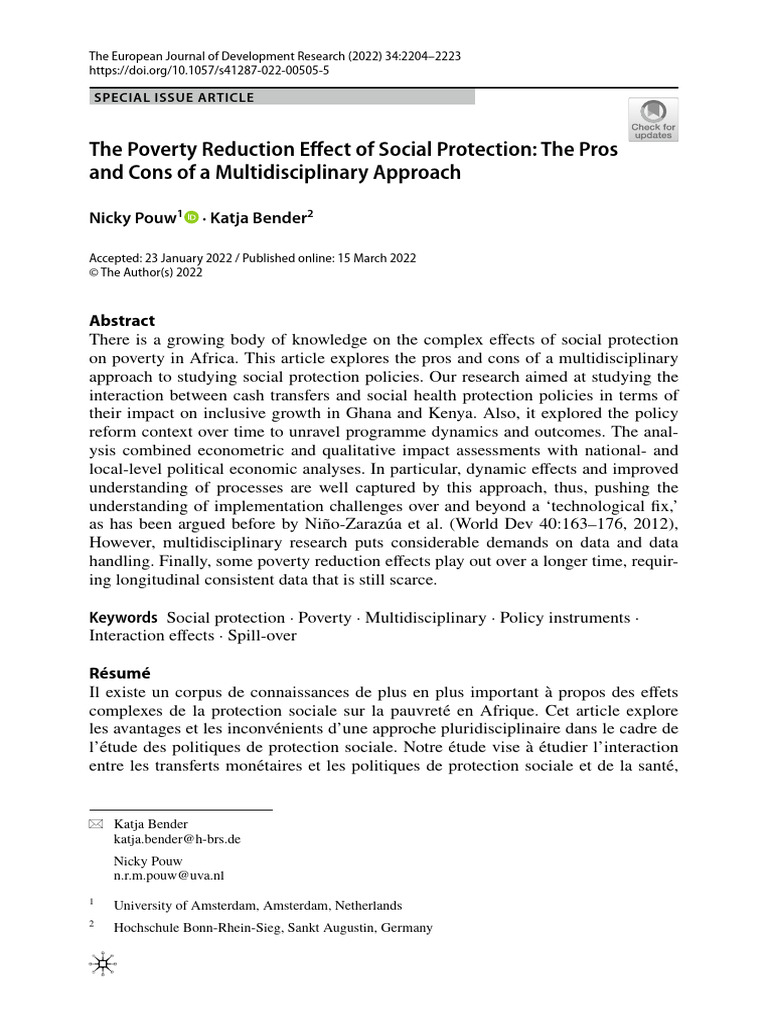 The Poverty Reduction Effect of Social Protection: The Pros and Cons of ...