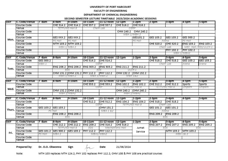 Lecture Timetable Pdf