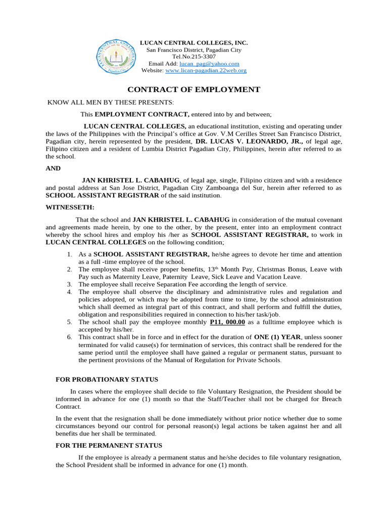 Contract of Employment | PDF