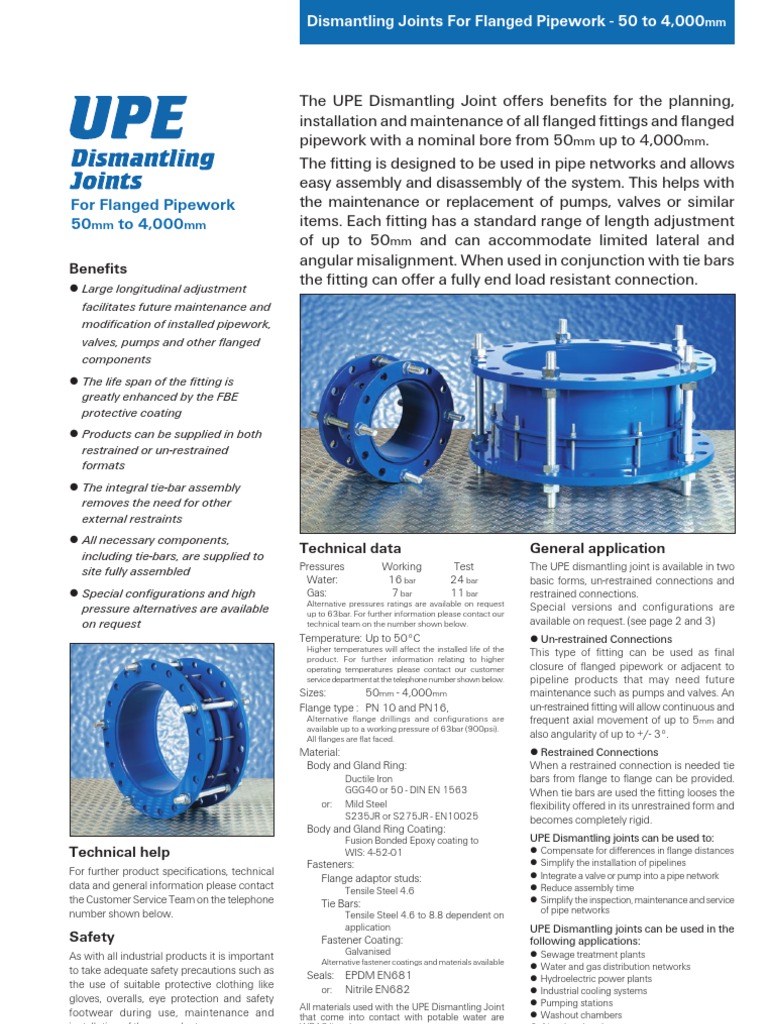 UPE Dismantling Joint Data Sheet PDF Pipe (Fluid Conveyance) Screw