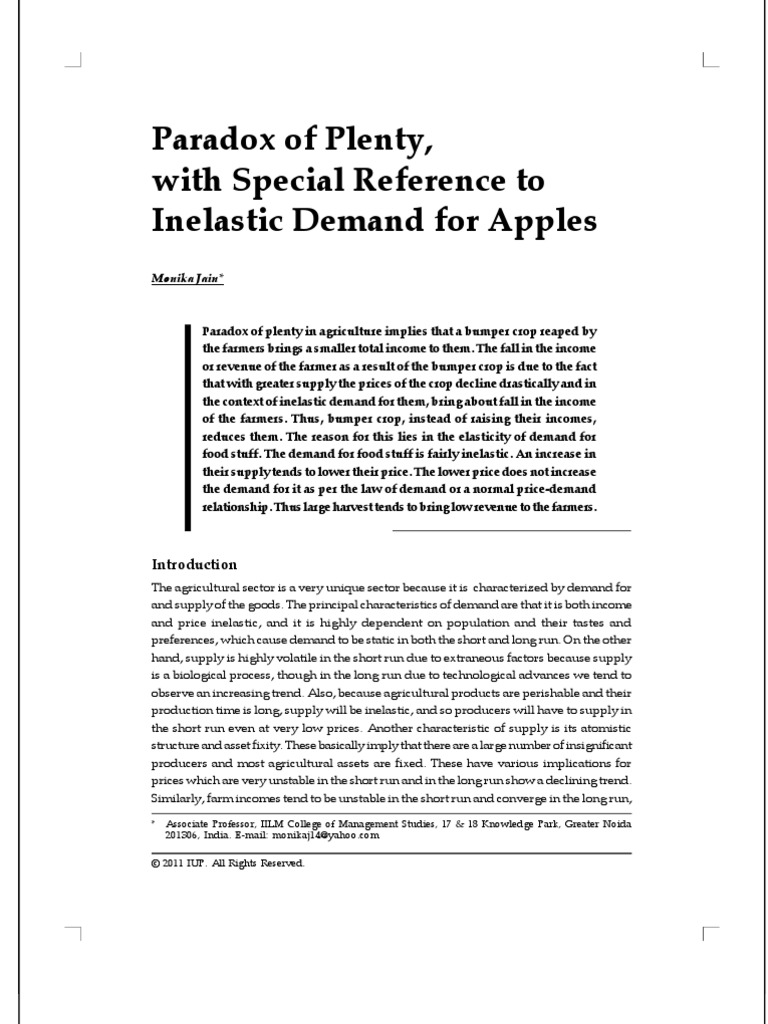 Inelastic Demand For Apples PDF Demand Supply (Economics)