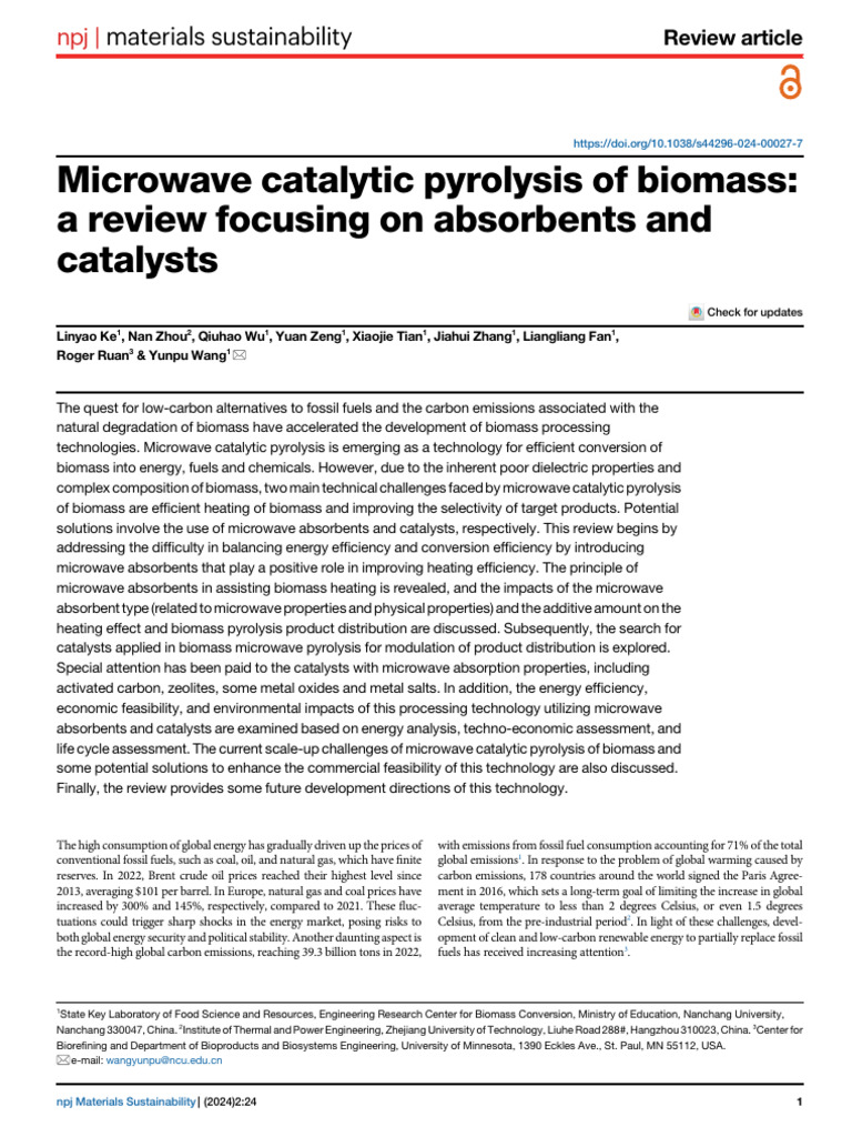 Microwave Catalytic Pyrolysis of Biomass: A Review Focusing On ...